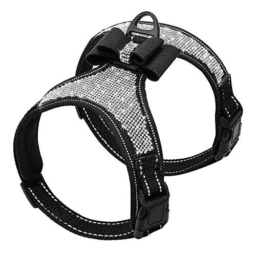 Fashion Reflective Bling Strass Hundegeschirr Nylon Pitbull Mops Small Medium Hundegeschirr Weste mit Bowknot Hundezubehör von YANYUESHOP