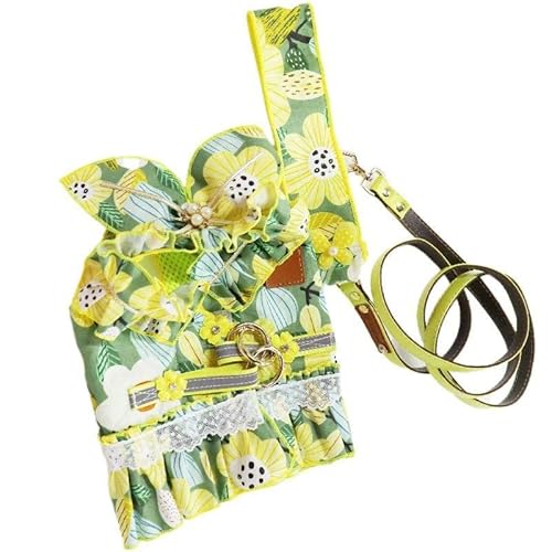 Mit Blumen bedrucktes Hundekleid-Geschirr-Leine-Set Designer-kleine mittelgroße Hundegeschirr-Weste-Kragen-Leinen für Chihuahua-Welpen-Haustier von YANYUESHOP