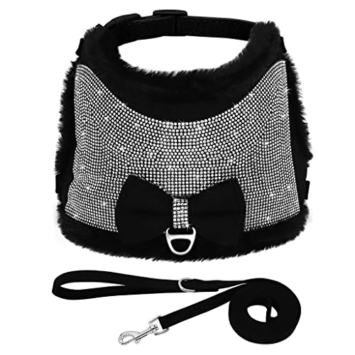 Strass-Geschirr für kleine Hunde und Katzen, weich, warm, Hundegeschirr, Weste, Leine, Set mit Fliege, Winter-Haustierkleidung für Chihuahua von YANYUESHOP