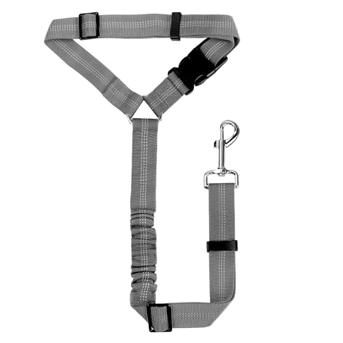 Sicherheitsgeschirr Hund, Einstellbar mit Elastischer Buffer, 360° Drehkarabiner Nylon Haustier Sicherheitsgurte Heavy Duty Auto Geschirr für Hunde (Grau, Kopfstütze Typ) von YAODHAOD