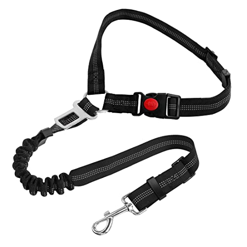 Sicherheitsgeschirr Hund, Einstellbar mit Elastischer Buffer, 360° Drehkarabiner Nylon Haustier Sicherheitsgurte Heavy Duty Auto Geschirr für Hunde (Sockeltyp, Schwarz) von YAODHAOD