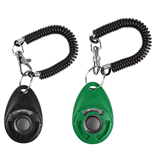 YAODHAOD Clicker Hunde, 2Pack Wrist Strap Pet Training Clicker, Hund Katze Buttons Kommunikation Verhaltenstraining Clicker Tools (Schwarz+Grün) von YAODHAOD