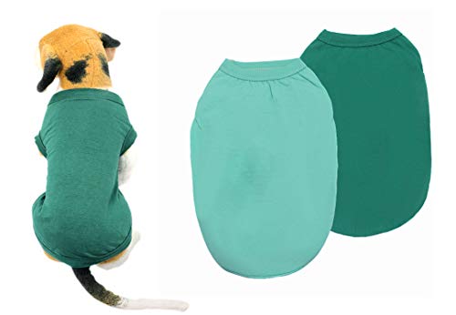 YAODHAOD Cotton Hundekleidung Einfarbige Hunde T-Shirts Kleidung, Sonnenschutz Hund Baumwollhemden Weich und atmungsaktiv, Hundehemden Bekleidung Fit für kleine mittlere Hundekatze(Hellblau/Grün, M) von YAODHAOD