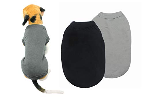 YAODHAOD Cotton Hundekleidung Einfarbige Hunde T-Shirts Kleidung, Sonnenschutz Hund Baumwollhemden Weich und atmungsaktiv, Hundehemden Bekleidung Fit für kleine mittlere Hundekatze(Schwarz/Grau, S) von YAODHAOD