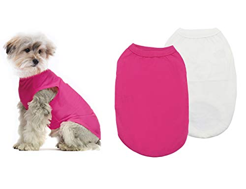 YAODHAOD Cotton Hundekleidung Einfarbige Hunde T-Shirts Kleidung, Sonnenschutz Hund Baumwollhemden Weich und atmungsaktiv, Hundehemden Bekleidung Fit für kleine mittlere Hundekatze(Weiß/Rosa, M) von YAODHAOD