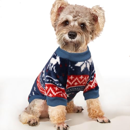 YAODHAOD Hund Pullover für kleine Hunde, Fleece Hund Pullover, Ethnische Stil Hund Winterkleidung, Ultra weiche thermische Winter warme Welpen Sweatshirt, Haustier Pullover (S, Blau) von YAODHAOD