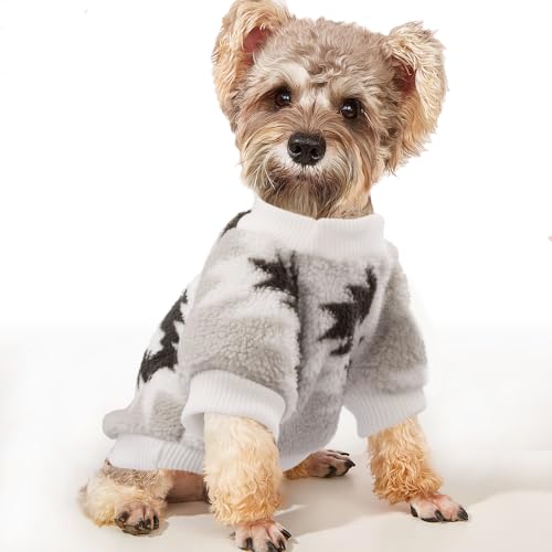 YAODHAOD Hund Pullover für kleine Hunde, Fleece Hund Pullover, Ethnische Stil Hund Winterkleidung, Ultra weiche thermische Winter warme Welpen Sweatshirt, Haustier Pullover (Weiß, L) von YAODHAOD