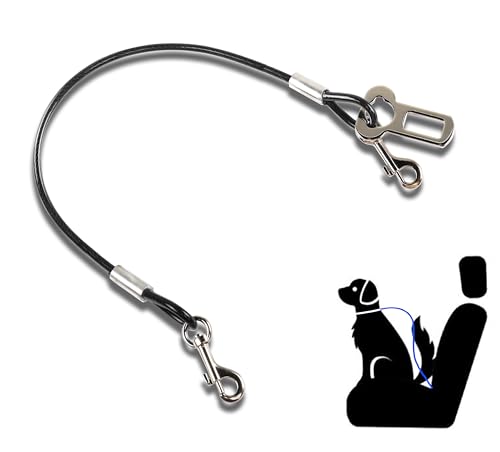 YAODHAOD Hunde Sicherheitsgurt Stahldraht Bissfester，Hundegurt fürs Auto Doppeltem Tick und Anschnaller Adapter，für Hunde Katzen Haustier Auto Hundesicherheitsgurt(schwarz, 80CM 1Pcs) von YAODHAOD