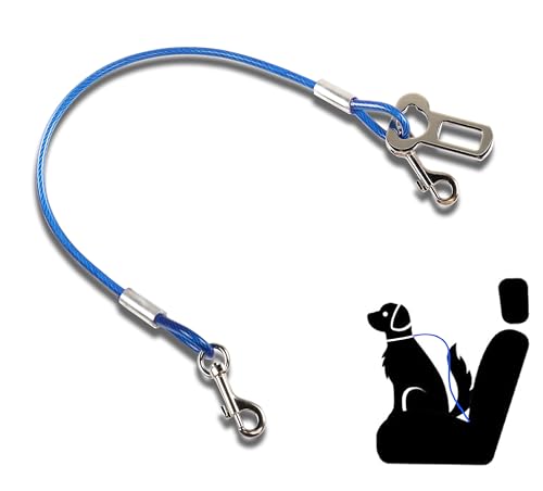 YAODHAOD Hunde Sicherheitsgurt Stahldraht Bissfester，Hundegurt fürs Auto Doppeltem Tick und Anschnaller Adapter，für Hunde Katzen Haustier Auto Hundesicherheitsgurt (blau, 40CM 1Pcs) von YAODHAOD