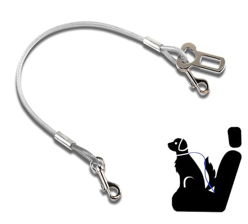 YAODHAOD Hunde Sicherheitsgurt Stahldraht Bissfester，Hundegurt fürs Auto Doppeltem Tick und Anschnaller Adapter，für Hunde Katzen Haustier Auto Hundesicherheitsgurt (silbrig, 40CM 1Pcs) von YAODHAOD