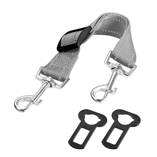 YAODHAOD Hundehalsband Clip Hund Auto Sicherheitsgurt, reflektierende Gabel Clip Hundesicherheitsgurt zum Halsband und Auto Stecker Sicherheitsclip (Grau, 20-30CM) von YAODHAOD