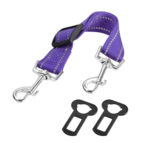 YAODHAOD Hundehalsband Clip Hund Auto Sicherheitsgurt, reflektierende Gabel Clip Hundesicherheitsgurt zum Halsband und Auto Stecker Sicherheitsclip (Lila, 20-30CM) von YAODHAOD