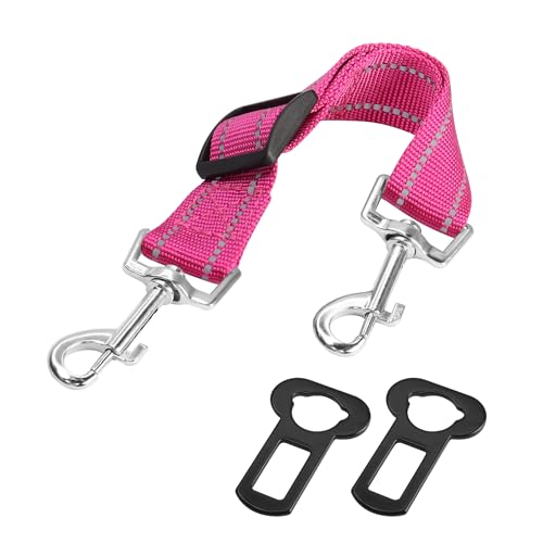 YAODHAOD Hundehalsband Clip Hund Auto Sicherheitsgurt, reflektierende Gabel Clip Hundesicherheitsgurt zum Halsband und Auto Stecker Sicherheitsclip (Rose, 20-30CM) von YAODHAOD