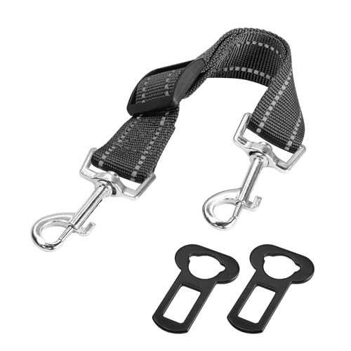 YAODHAOD Hundehalsband Clip Hund Auto Sicherheitsgurt, reflektierende Gabel Clip Hundesicherheitsgurt zum Halsband und Auto Stecker Sicherheitsclip (Schwarz, 20-30CM) von YAODHAOD