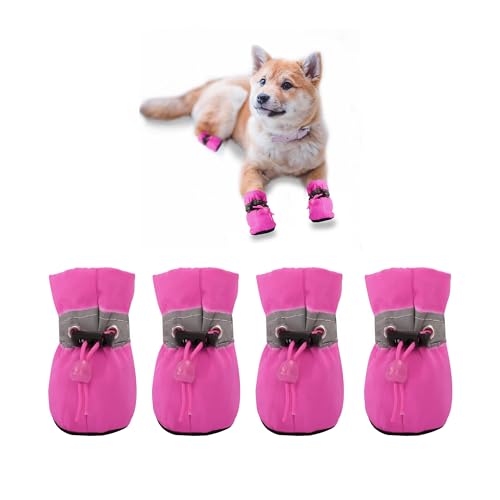 YAODHAOD Hundeschuhe，Hundestiefel Pfotenschutz, Anti-Rutsch-Hundeschuhe Diese bequemen, weichen Sohle sind mit reflektierenden Riemen für kleine Hunde (2: L 3.5 cm*W 3 cm, Rosenrot) von YAODHAOD