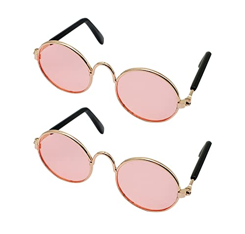 YAODHAOD Pet Dog Cat Sonnenbrille, Retro-Runde Metall Prince Princess Sonnenbrille Puppy Katie Foto Requisiten Spielzeug (2 Stück) (8CM, Pink) von YAODHAOD