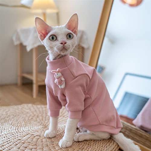 YAOER Devon Katze Haarlose Katze Haustier Katze Reine Baumwolle Frühling Herbst Winter Mitteldicker Hasenpullover für Frühling und Herbst,Rosa,L+ von YAOER