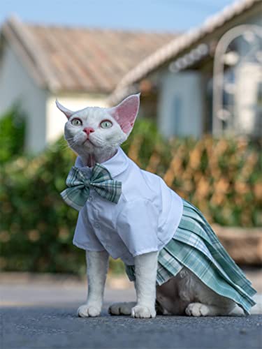 YAOER Frühjahr/Sommer Heavy Industry Haustier-Katzenkleidung Devon Hairless Cat Anti-Falten-niedliches Plissee-Kleid, grün kariert, M+ von YAOER