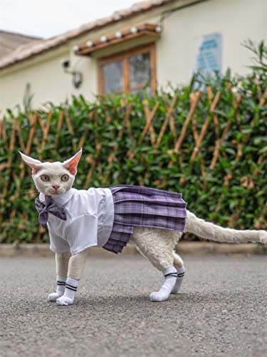 YAOER Frühling/Sommer Heavy Industry Pet Cat Kleidung Devon Hairless Cat Anti-Falten-niedliches Plissee-Kleid,Purple Plaid,L+ von YAOER