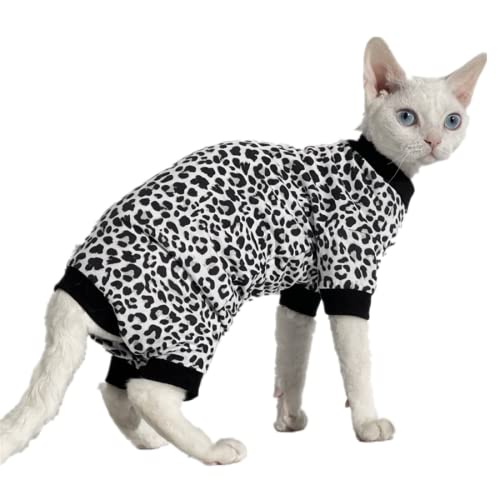 YAOER Haarlose Katze Sphinx Devon Hauskatzenkleidung Leopardenmuster elastisch Frühling und Sommer Dünnschnitt 4-Bein-Kleidung, Leopardenmuster, XS von YAOER