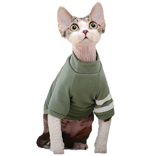 YAOER Haarlose Katze Sphinx Devon Haustier Katzenkleidung Frühling und Herbst Bequeme Stretch-Sportkleidung schmutzabweisend, armeegrün, XS von YAOER