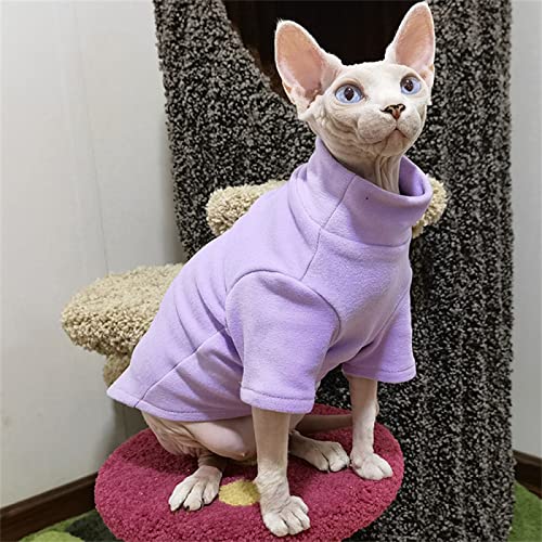 YAOER Haarlose Katze Sphinx Devon Haustier-Katzenkleidung Herbst und Winter Teddy-Fleece-Jacke süß und warm, lila Bodenshirt, S von YAOER