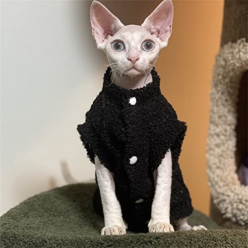 YAOER Haarlose Katze Sphinx Devon Haustier Katzenkleidung Herbst und Winter Teddy Fleecejacke süß und warm, schwarzer Mantel, M von YAOER