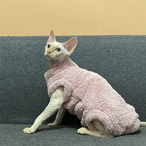 YAOER Haarlose Katze Sphinx Devon Haustier-Katzenkleidung Plus Dicker Samt, leicht an- und auszuziehen, warme, elastische Winter-Katzenkleidung, weich, rosa, 4 Fuß, XS von YAOER