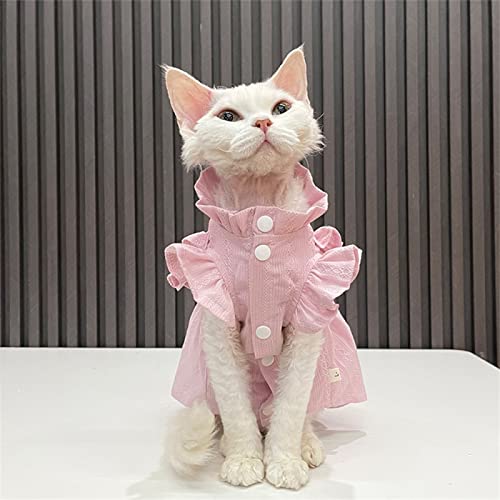 YAOER Haarlose Katze Sphinx Devon Katzenkleidung ultradünne atmungsaktive Sommerweste Rock Sonnenschutz, Pink, XL+ von YAOER