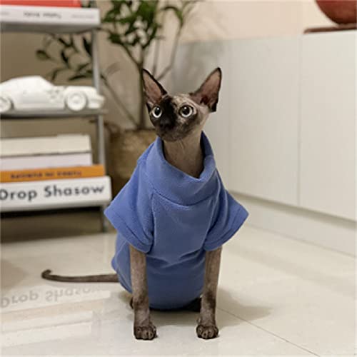 YAOER Haarlose Katze Sphinx Devon Kleidung, Weihnachten, Winter, Fleece, warm, dick, weich, mit Bodenbildung, Hemdjacke, blau, Kurze Füße, XS von YAOER