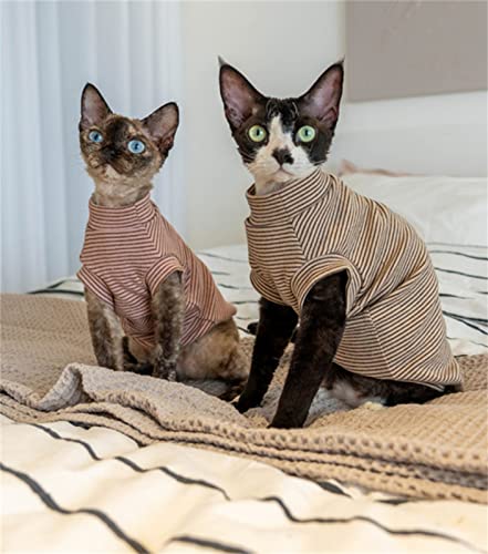 YAOER Haarlose Katze Sphinx Devon Kleidung Bequeme, hautfreundliche und schmutzabweisende Weste aus Reiner Baumwolle, gebürstet, warm, gestreift,Pink,XXL- von YAOER