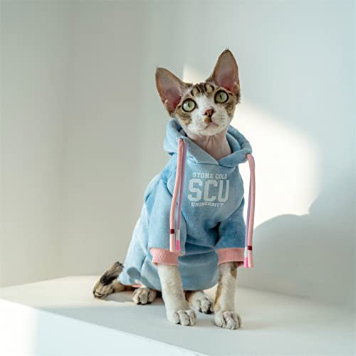 YAOER Haarlose Katze Sphinx Devon Kleidung Herbst und Winter Baumwoll-Schnür-Hoodie süß, blau, M- von YAOER