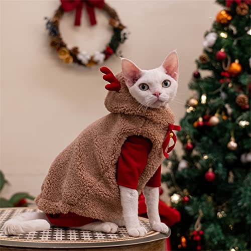 YAOER Haarlose Katze Sphinx Devon Kleidung Plus Samt Dicke warme Weihnachtselch Neujahrsweste, braune Weste + rotes Unterhemd, XXL- von YAOER