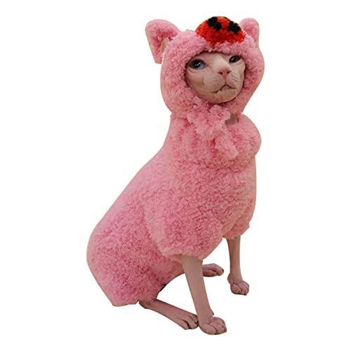 YAOER Haarlose Katze Sphinx Devon Kleidung Warmes Korallenvlies Verdickter Niedlicher Schweinehut Rosa Jacke,Pink,XXL von YAOER