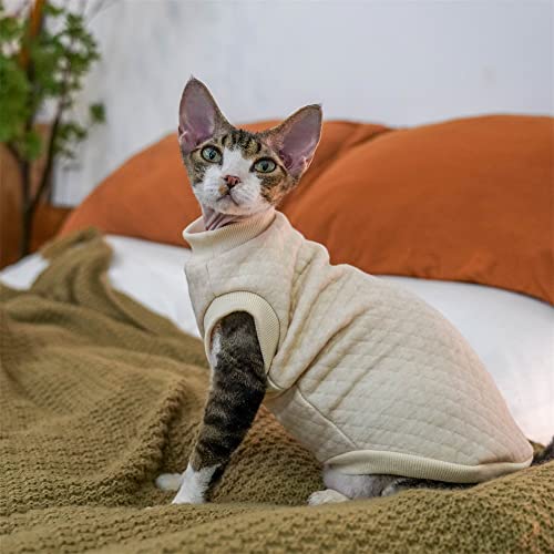 YAOER Haarlose Katze Sphinx Devon Kleidung Weihnachten Baumwolle gepolstert warm Anti-Allergie-Sweatshirt, beige Unterhemd, XXL- von YAOER