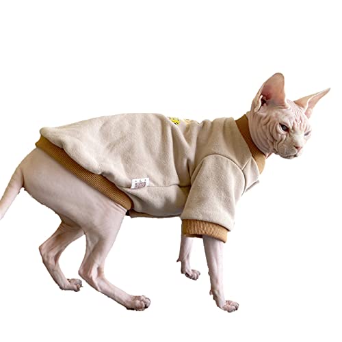 YAOER Haarlose Katze Sphinx Devon Kleidung Weihnachten Frühling und Herbst Winter Plus bequemer Warmer Baseball-Uniform-Pullover aus Samt, Milch-Tee-Braun, XS von YAOER