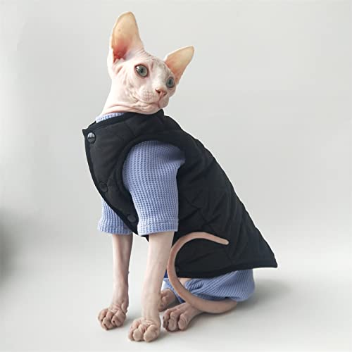 YAOER Haarlose Katze Sphinx Devon Kleidung Weihnachten Herbst und Winter Atmungsaktiv Stretch Warm 4 Beine, Blau + Blaue Weste, XL von YAOER