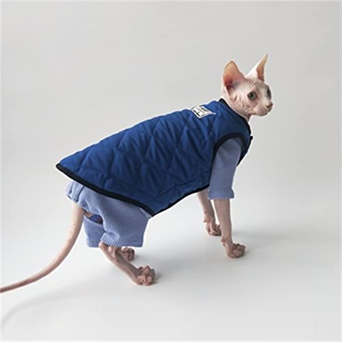 YAOER Haarlose Katze Sphinx Devon Kleidung Weihnachten Herbst und Winter Atmungsaktive Stretch Warme 4-beinige Kleidung, Blau + Blaue Weste, M von YAOER