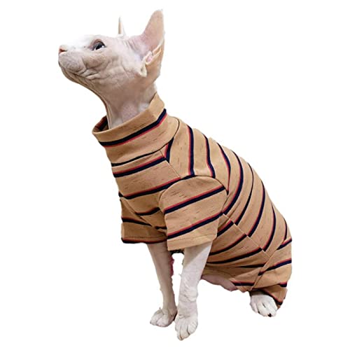 YAOER Haarlose Katze Sphinx Devon Kleidung Weihnachten Herbst und Winter Reine Baumwolle Stretch Dirty Striped Bottoming Shirt, Braune Streifen, XL von YAOER