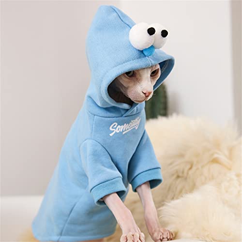 YAOER Haarlose Katze Sphinx Devon Kleidung Weihnachten Herbst und Winter Reine Baumwolle warm Plus Samt Dicker Mantel Pullover, Blaue Kapuze, M von YAOER