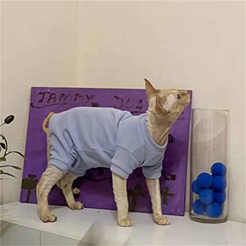 YAOER Haarlose Katze Sphinx Devon Kleidung Weihnachten Herbst und Winter samtweiches 4-Bein-Bodenshirt, blau, XXL von YAOER