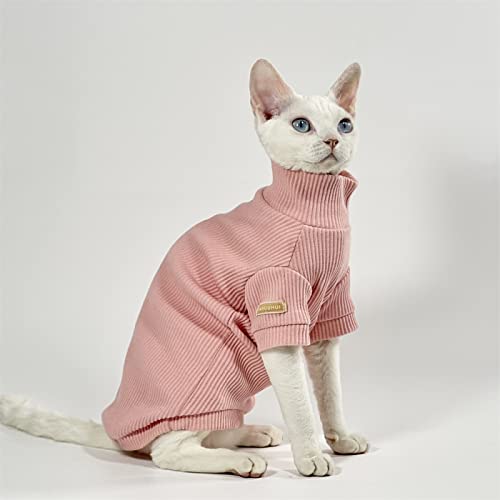 YAOER Haarlose Katze Sphinx Devon Kleidung Weihnachten Hoch Herbst Winter Baumwolle Kragen Warmes Weiches Elastisches Unterhemd,Pink,XS von YAOER