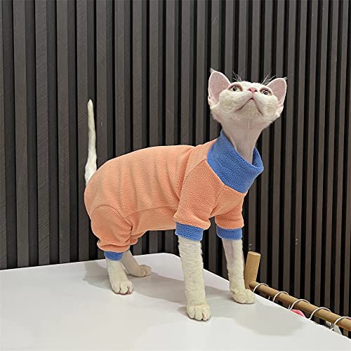 YAOER Haarlose Katze Sphinx Devon Kleidung Weihnachten Selbst-Heizung Stretch Warm 4 Füße Mantel,Orange,XXL+ von YAOER