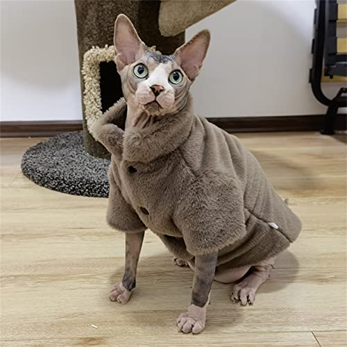 YAOER Haarlose Katze Sphinx Devon Kleidung Weihnachten Winter Doppelschicht Dicker Innenmantel aus Baumwolle Warmer Mantel, Braun, L von YAOER