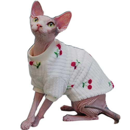 YAOER Haarlose Katze Sphinx Devon Kleidung Weihnachten Winter Korallen Fleece weiche Baumwolle warme Jacke,Weiß,M von YAOER