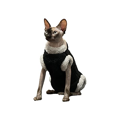 YAOER Haarlose Katze Sphinx Devon Kleidung Weihnachten Winter Stretch gepolstert Dicke warme Kleidung, schwarz 4 Fuß, XS von YAOER