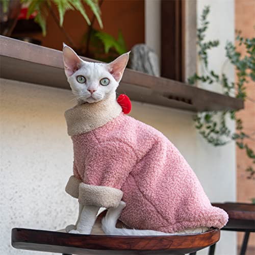 YAOER Haarlose Katze Sphinx Devon Kleidung Weihnachten Winter Super Dicke Warme Komfort Mikroelastische Doppelmanteljacke,Pink,XXXL- von YAOER