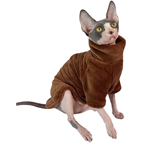 YAOER Haarlose Katze Sphinx Devon Kleidung Weihnachten Winter Warm Fleece Pullover Unterwäsche, Braun, XL von YAOER