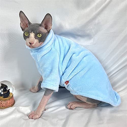 YAOER Haarlose Katze Sphinx Devon Kleidung Weihnachten Winter Warm Fleece Pullover Unterwäsche,Blau,XL von YAOER