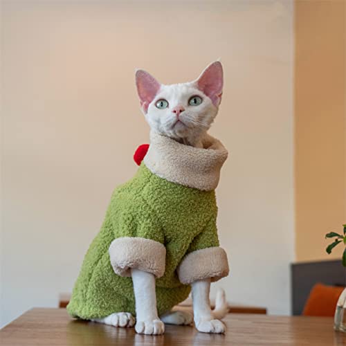 YAOER Haarlose Katze Sphinx Devon Kleidung Weihnachten Winter super Dicker Warmer Komfort mikroelastische Doppelmanteljacke, grün, L+ von YAOER